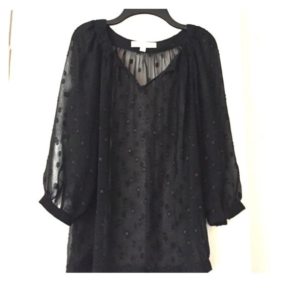 LOFT Sheer Tiefront Polka Dot Blouse - Picture 3 of 9
